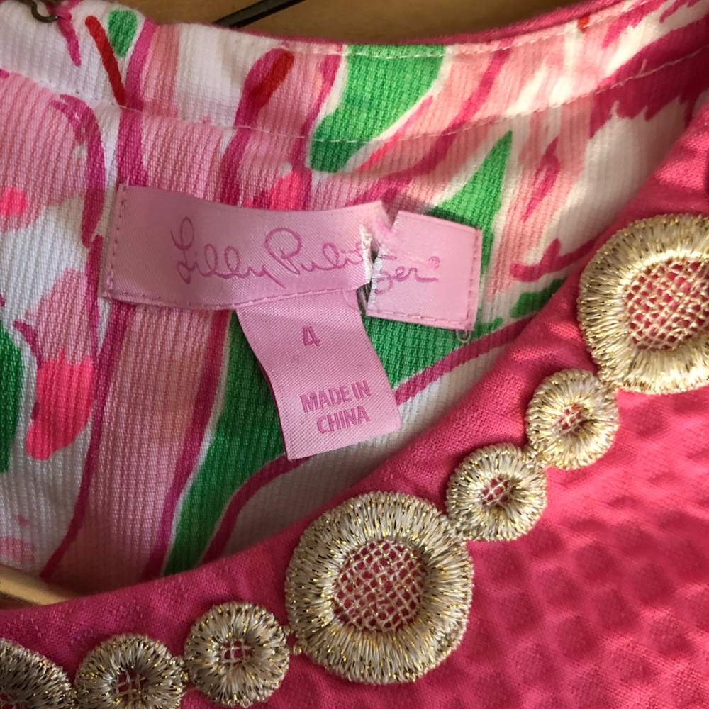 Lilly Pulitzer Coral Pink Strapless Dress with Gold Trim - Picture 3 of 4